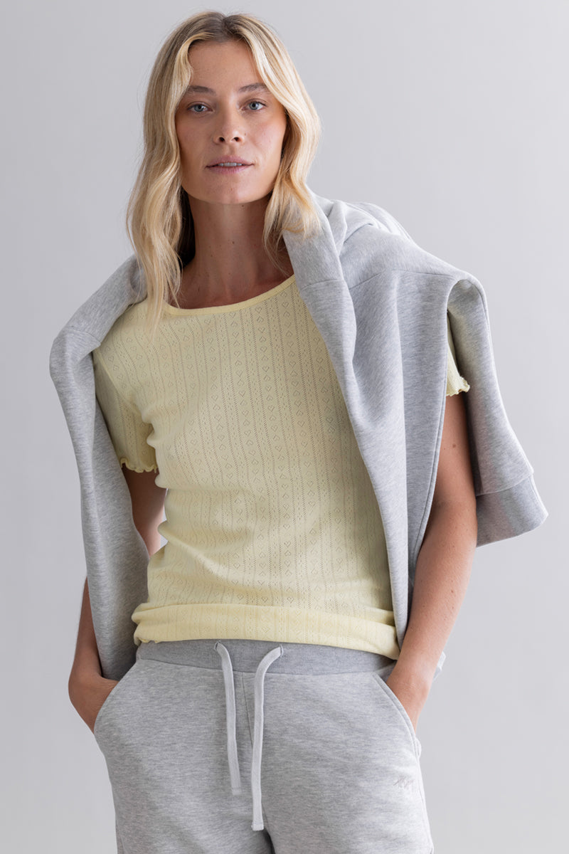Pointelle T-Shirt Pastel Yellow | Hey Honey & Active Wear