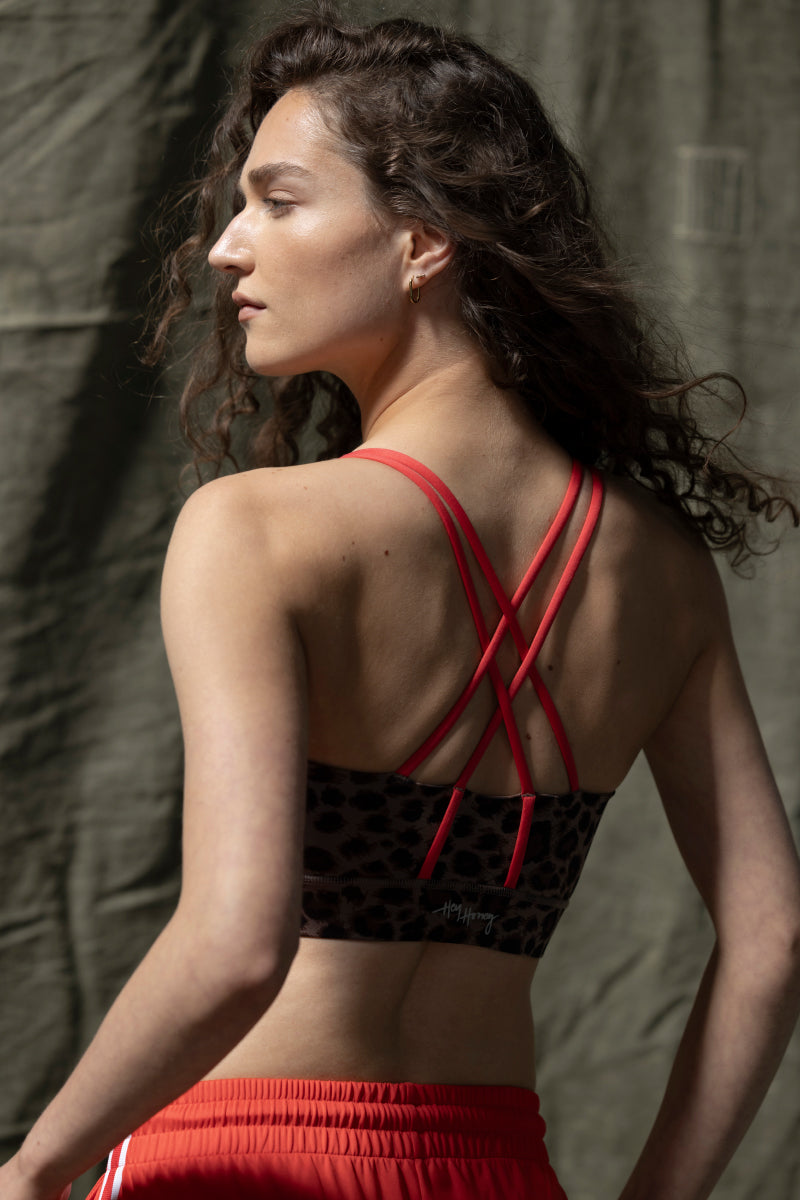 Criss-Cross Bra Leo Cocoa | Hey Honey Yoga & Active Wear