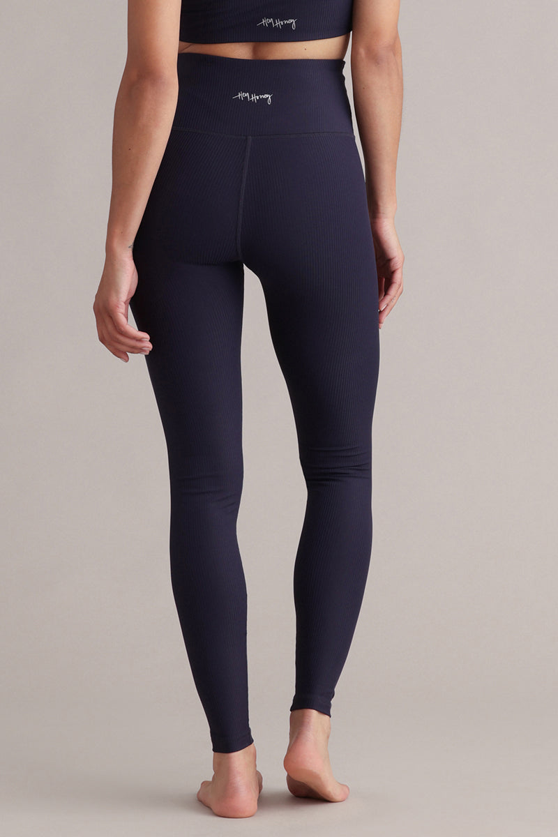 High-Waist Leggings Ribbed Baritone Blue | Hey Honey & Active Wear