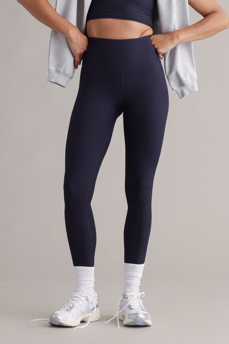 High-Waist Leggings Ribbed Baritone Blue | Hey Honey & Active Wear