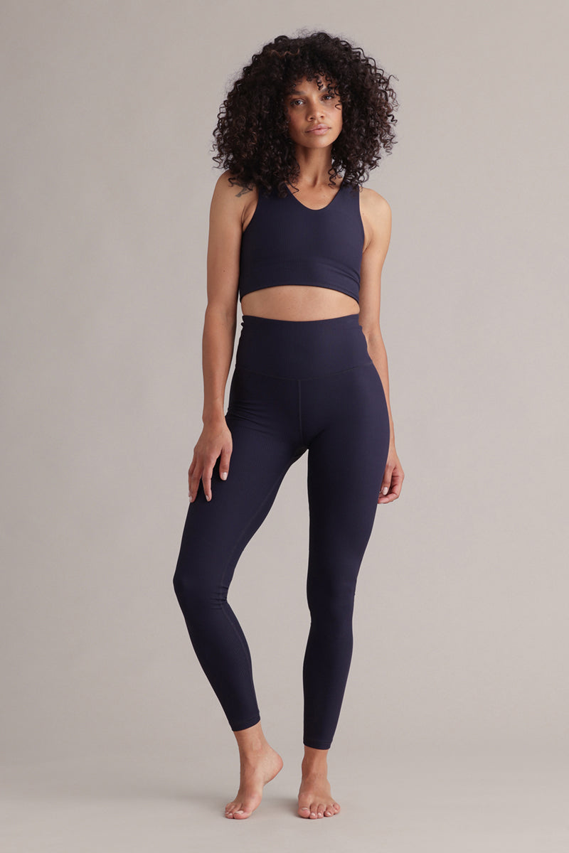 High-Waist Cropped Leggings Ribbed Baritone Blue | Hey Honey & Active Wear