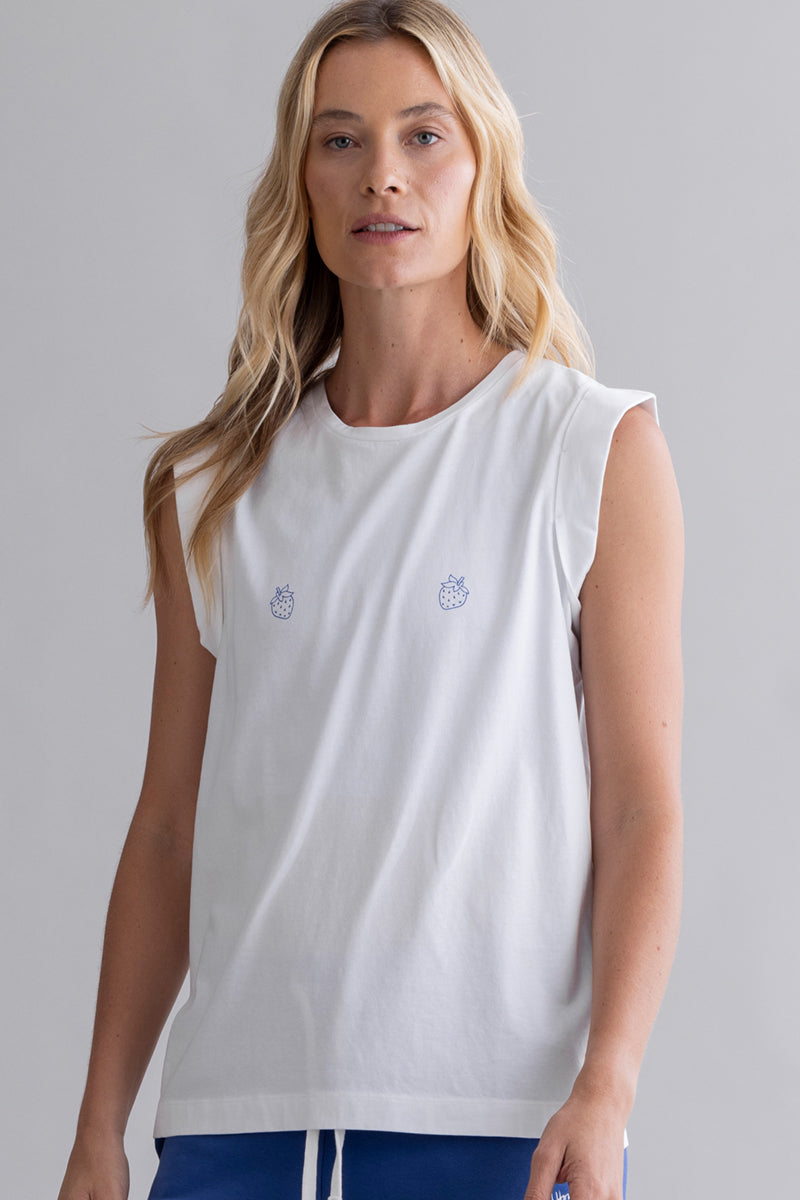Muscle Tank Strawberries White | Hey Honey & Active Wear